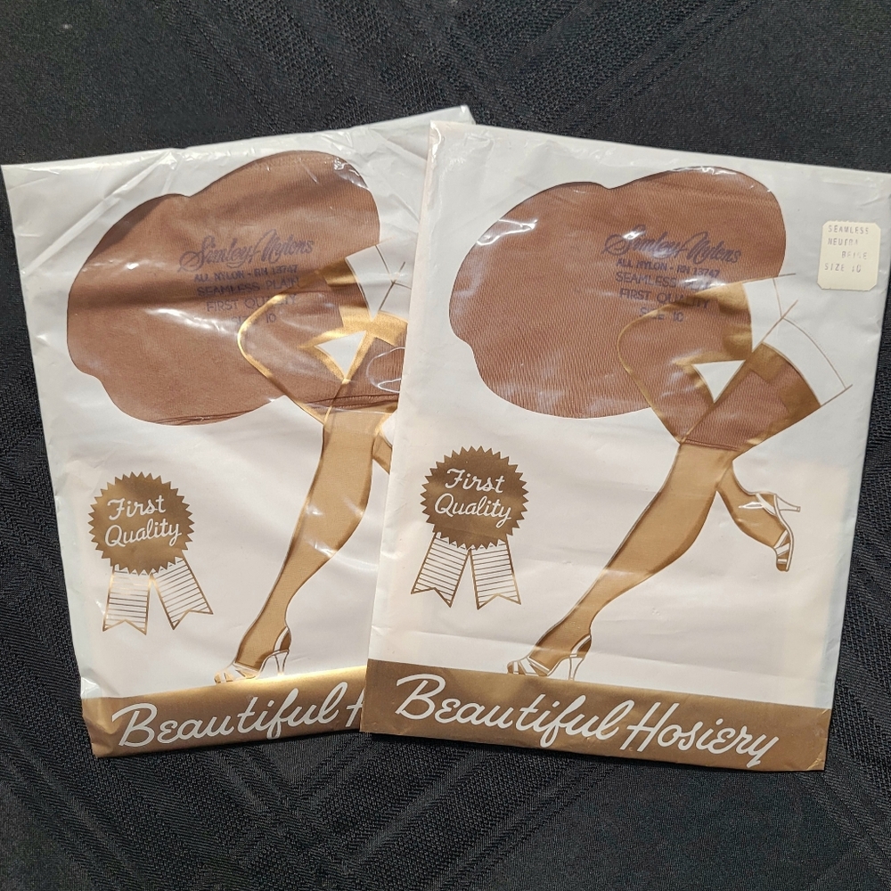 Vintage Deadstock 1960's Simley Nylons Size 10 Beige Seamless Plain Lot Of 2